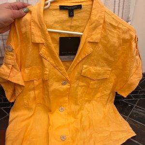 Marc New York linen blouse with wooden buttons. Tangerine color